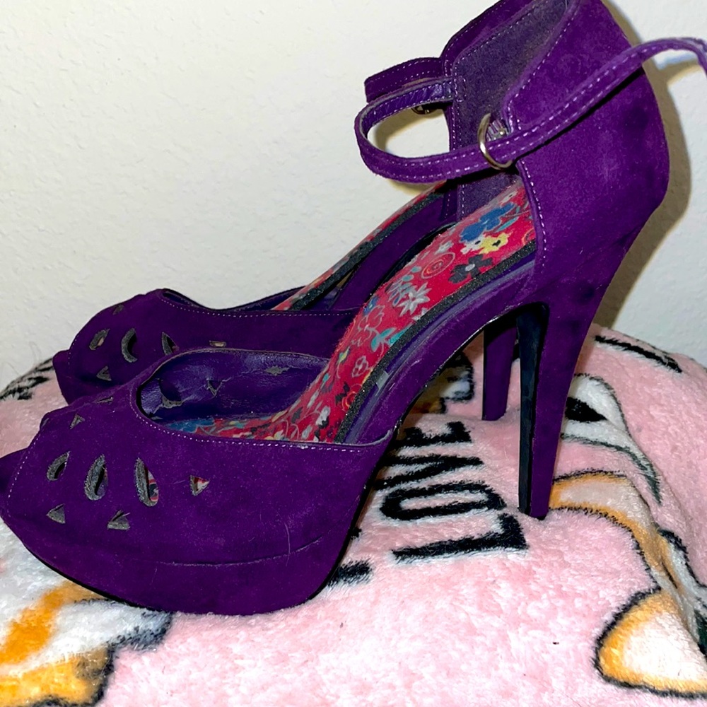 Purple soft suede platform heels